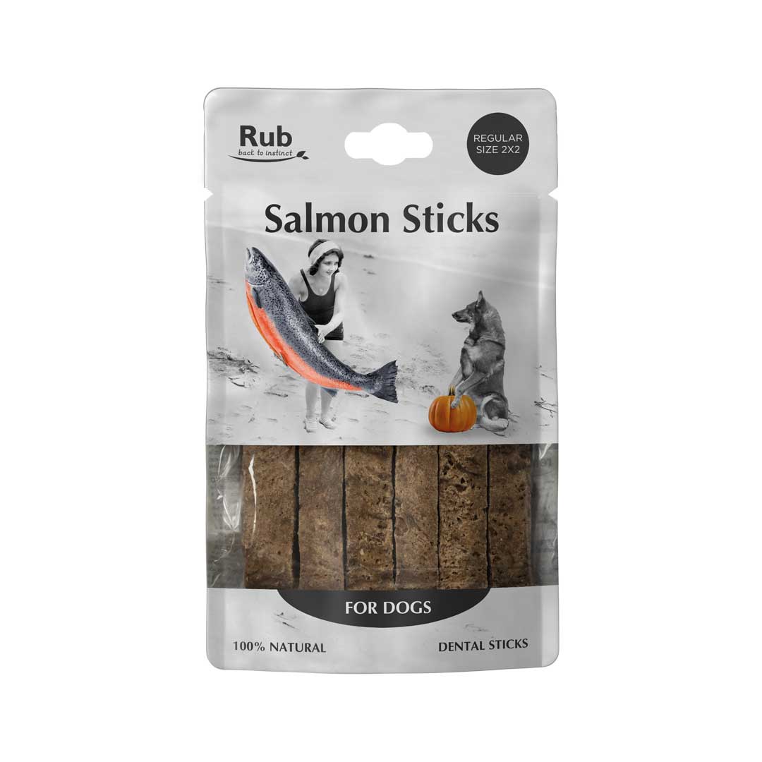 Rub Dental Stick Salmão para Cães 100g - Tamanho Regular 2x2 100% Natural